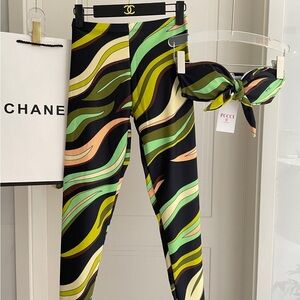 Emilio Pucci Black Green Multi-Color Wave-Print Bikini Top & Pants